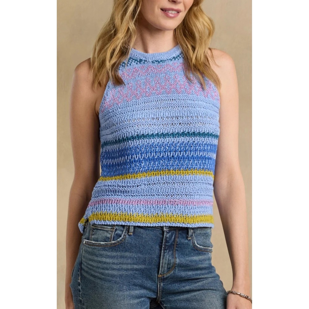 Sundance Novera Sweater Tank Periwinkle Blue Knit Sz Medium Fair Isle Cotton - Picture 8 of 12